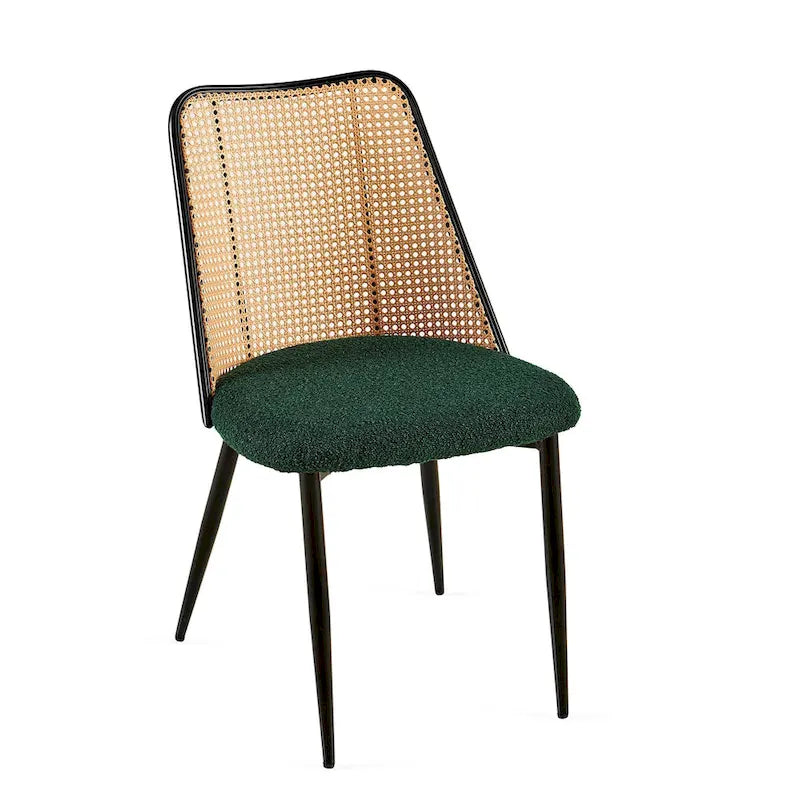 Sedie da pranzo set da 4, sedie in bouclé con schienale in canna naturale