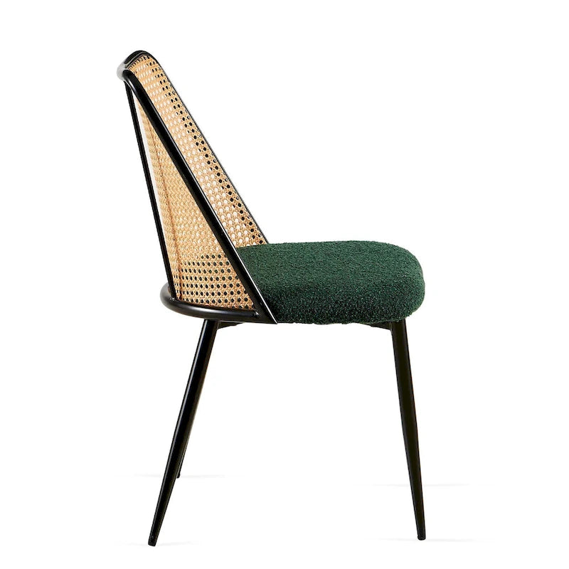 Sedie da pranzo set da 4, sedie in bouclé con schienale in canna naturale