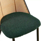 Sedie da pranzo set da 4, sedie in bouclé con schienale in canna naturale