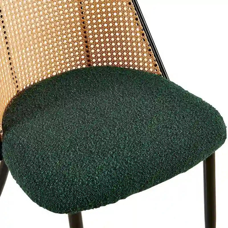 Sedie da pranzo set da 4, sedie in bouclé con schienale in canna naturale