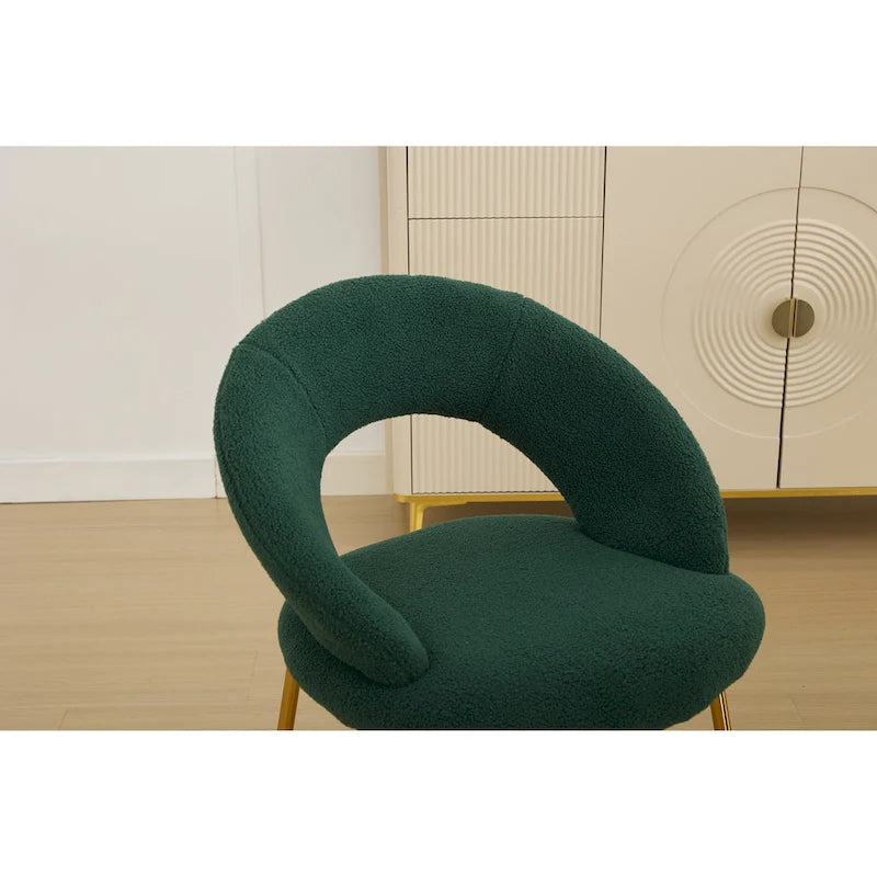 Set of 1 Dining Chairs With Curved Backrest and Golden Metal Legs