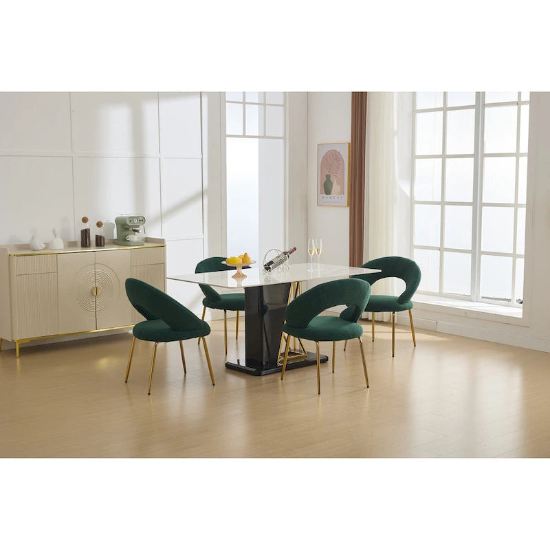 Set of 1 Dining Chairs With Curved Backrest and Golden Metal Legs