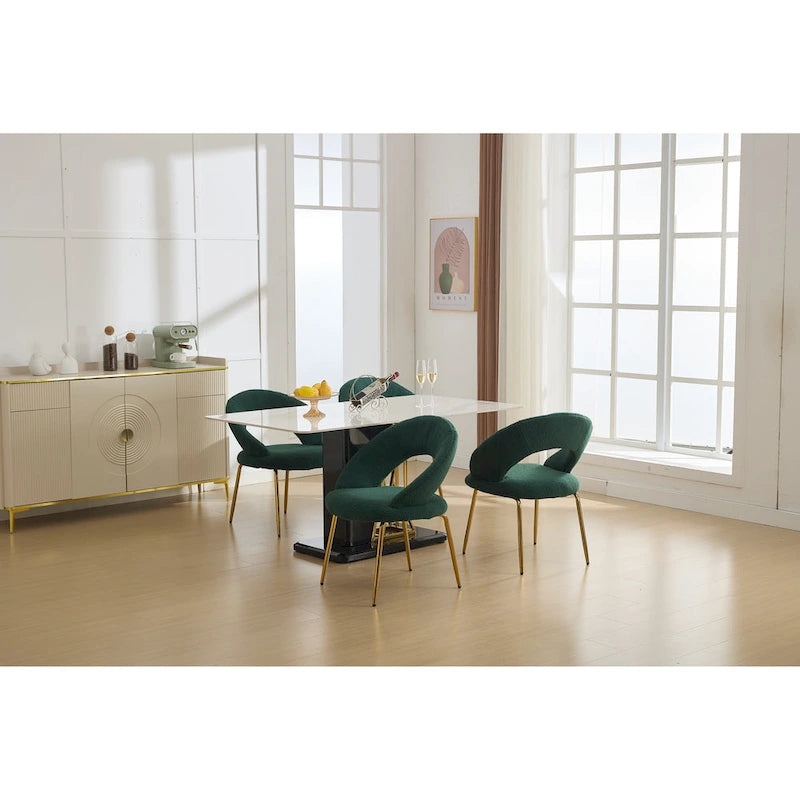 Set of 1 Dining Chairs With Curved Backrest and Golden Metal Legs