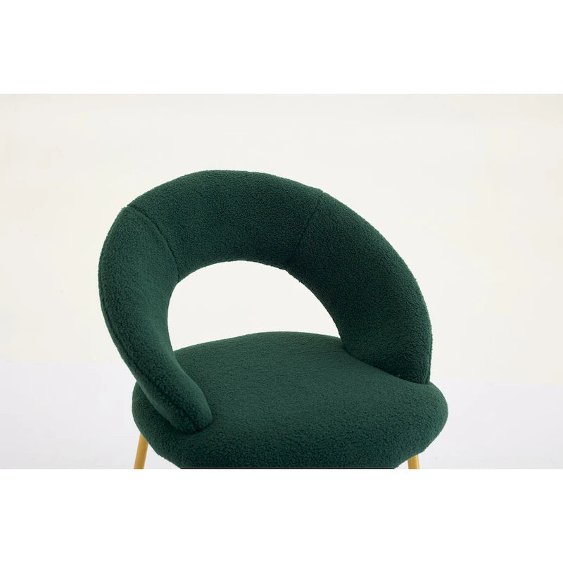 Set of 1 Dining Chairs With Curved Backrest and Golden Metal Legs