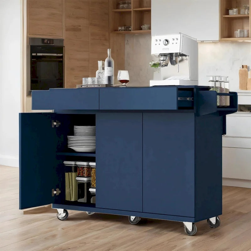 53 Rolling Kitchen Island w/ Drop Leaf,Spice Rack,Adjustable Shelves