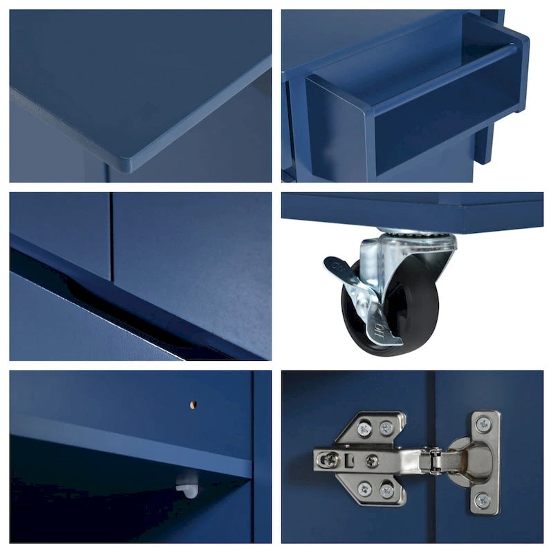 53 Rolling Kitchen Island w/ Drop Leaf,Spice Rack,Adjustable Shelves