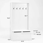 Modern Style Coat Rack with Entryway Bench, Shoe Cabinet, 5 Hooks, Space Saving, for Entryway and Hallway, White