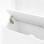 Modern Style Coat Rack with Entryway Bench, Shoe Cabinet, 5 Hooks, Space Saving, for Entryway and Hallway, White