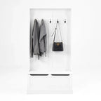 Modern Style Coat Rack with Entryway Bench, Shoe Cabinet, 5 Hooks, Space Saving, for Entryway and Hallway, White
