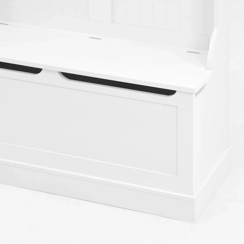 Modern Style Coat Rack with Entryway Bench, Shoe Cabinet, 5 Hooks, Space Saving, for Entryway and Hallway, White