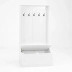 Modern Style Coat Rack with Entryway Bench, Shoe Cabinet, 5 Hooks, Space Saving, for Entryway and Hallway, White