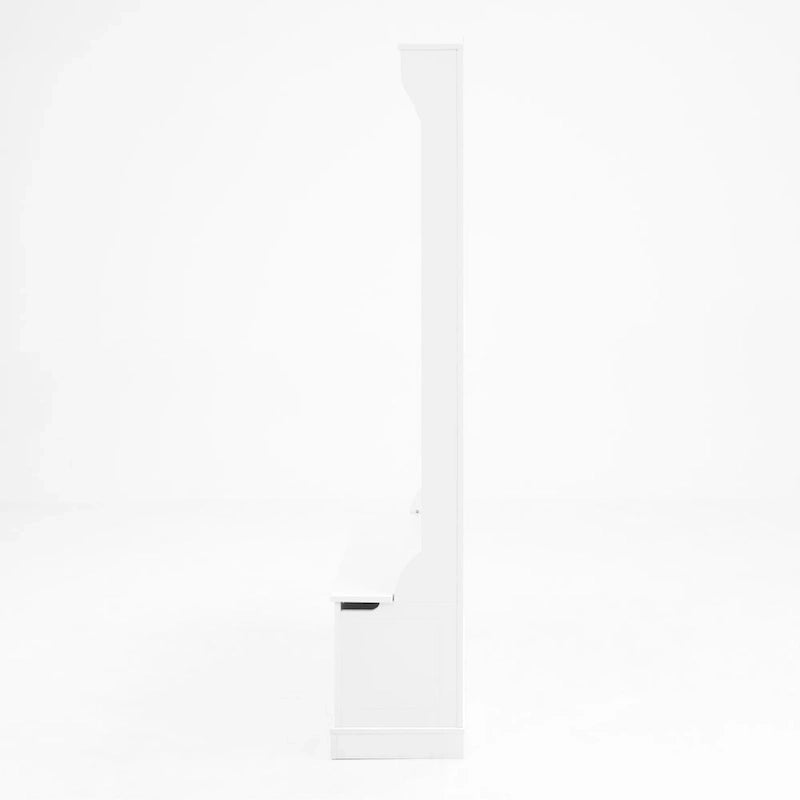 Modern Style Coat Rack with Entryway Bench, Shoe Cabinet, 5 Hooks, Space Saving, for Entryway and Hallway, White