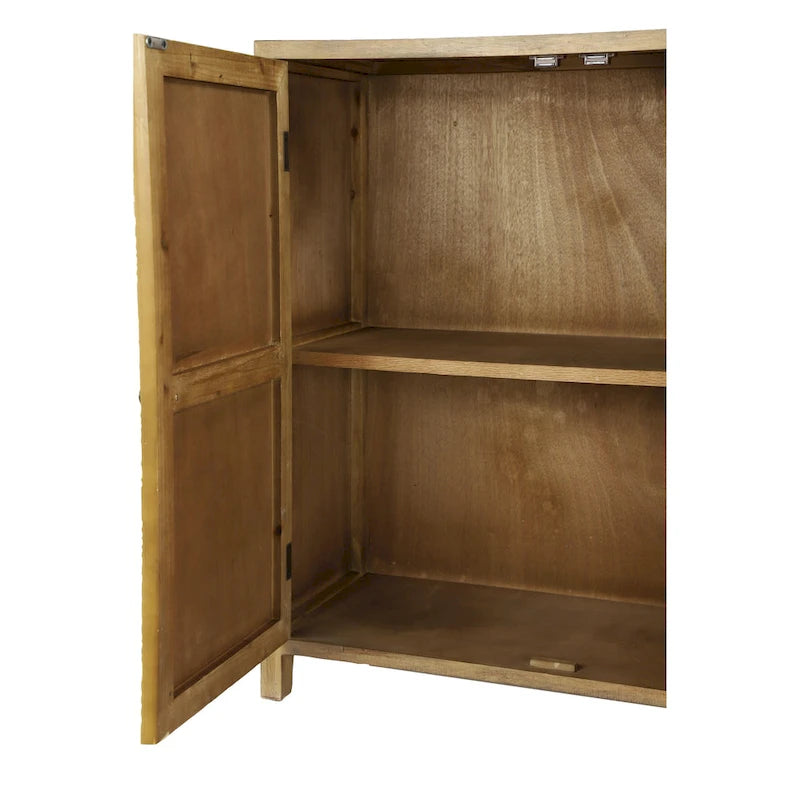 Wood Floral Intricately Carved 1 Shelf and 2 Doors Room Cabinet - Brown - Roche River Decor