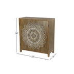 Wood Floral Intricately Carved 1 Shelf and 2 Doors Room Cabinet - Brown - Roche River Decor
