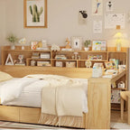 Wooden Twin Size Daybed with Storage Shelves, Two Drawers & Study Desk,Natural
