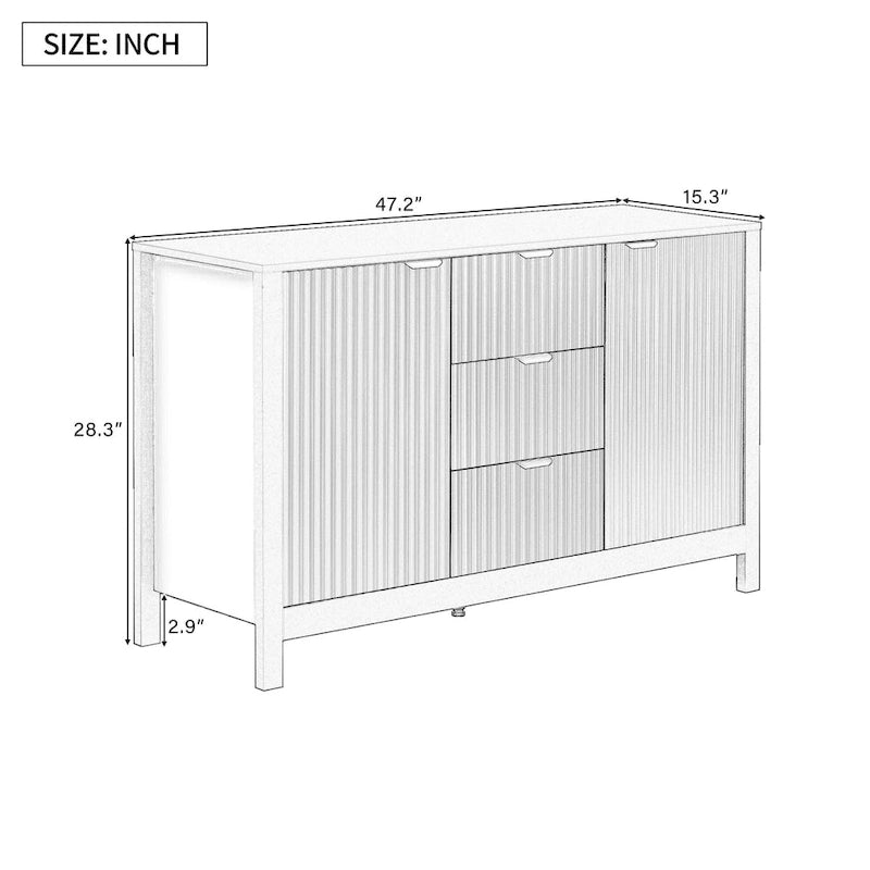 47.2" Sideboard Cabinet - White Wave Pattern - 3 Drawers