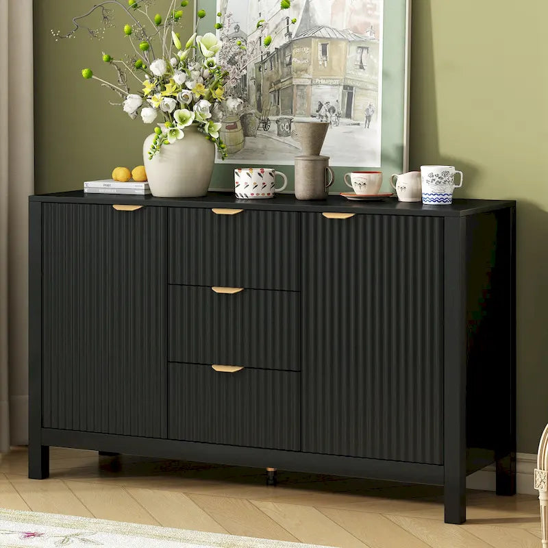 47.2" Sideboard Cabinet - White Wave Pattern - 3 Drawers