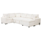 Chenille Sectional Sofa Pull-out Sofa Bed, L-Shape Sleeper Sofa with Storage Ottoman, 3 Pillows and Charging Devices