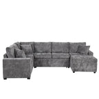 Chenille Sectional Sofa Pull-out Sofa Bed, L-Shape Sleeper Sofa with Storage Ottoman, 3 Pillows and Charging Devices