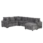 Chenille Sectional Sofa Pull-out Sofa Bed, L-Shape Sleeper Sofa with Storage Ottoman, 3 Pillows and Charging Devices
