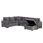 Chenille Sectional Sofa Pull-out Sofa Bed, L-Shape Sleeper Sofa with Storage Ottoman, 3 Pillows and Charging Devices