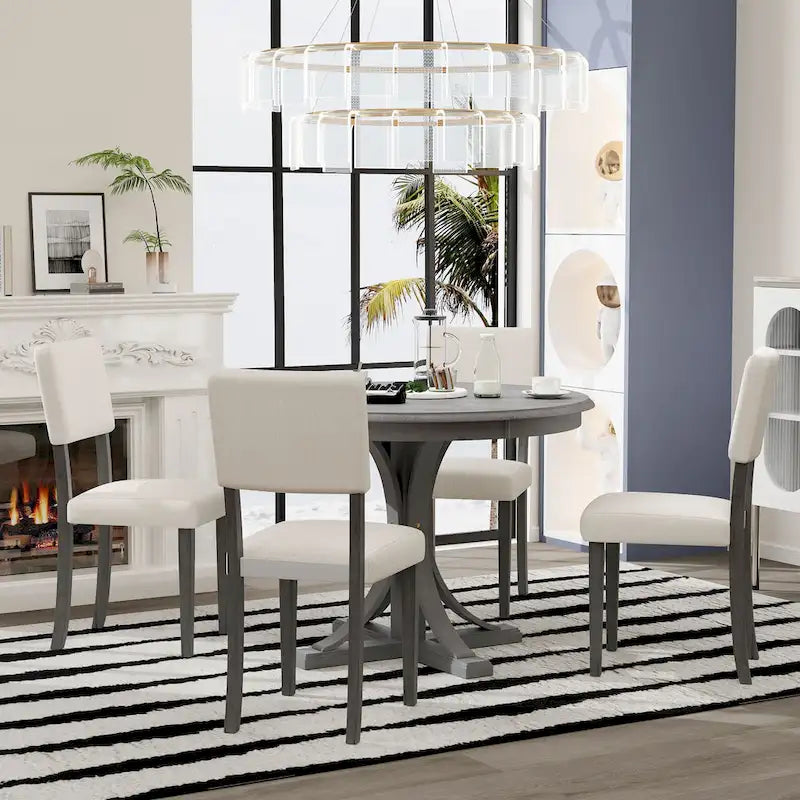 Set da tavolo da pranzo rotondo retrò da 5 pezzi, set da tavolo da pranzo da cucina in stile rustico con gambe del tavolo a cavalletto curve per sala da pranzo