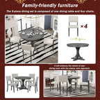 Set da tavolo da pranzo rotondo retrò da 5 pezzi, set da tavolo da pranzo da cucina in stile rustico con gambe del tavolo a cavalletto curve per sala da pranzo