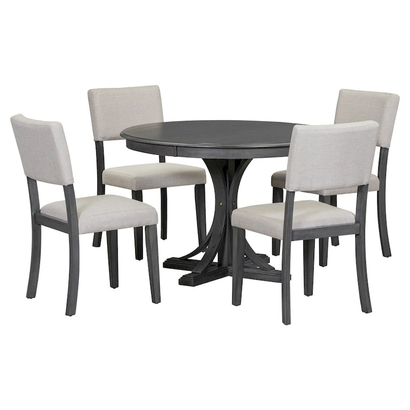 Set da tavolo da pranzo rotondo retrò da 5 pezzi, set da tavolo da pranzo da cucina in stile rustico con gambe del tavolo a cavalletto curve per sala da pranzo