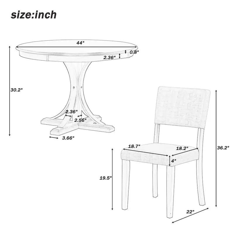 Set da tavolo da pranzo rotondo retrò da 5 pezzi, set da tavolo da pranzo da cucina in stile rustico con gambe del tavolo a cavalletto curve per sala da pranzo