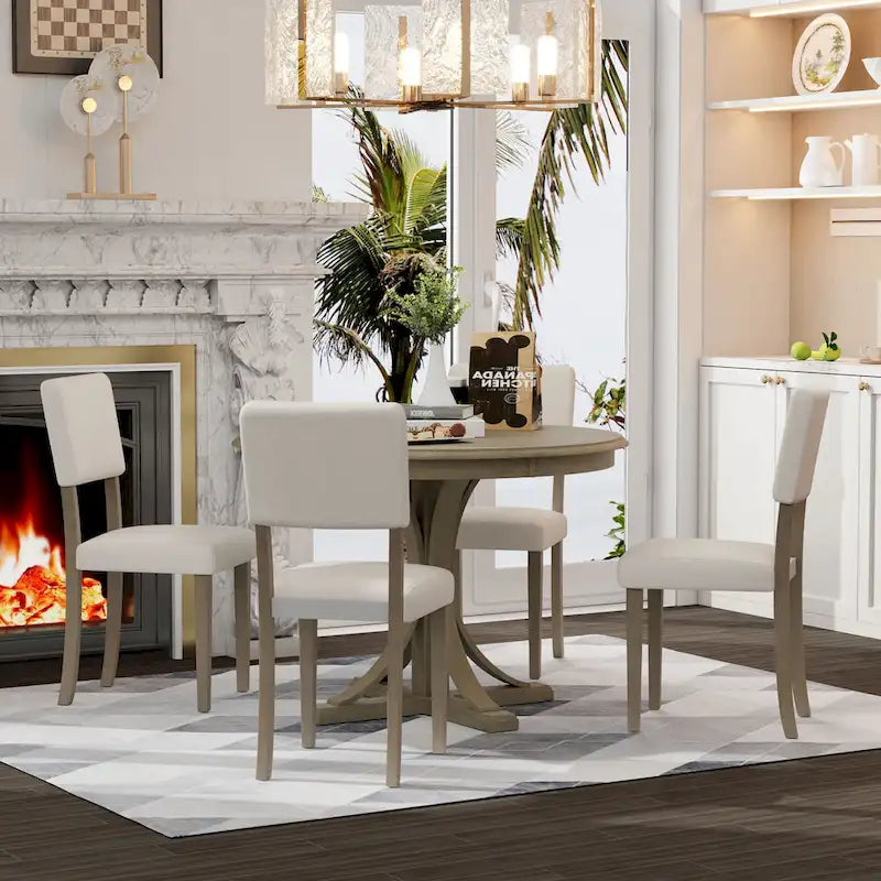 Set da tavolo da pranzo rotondo retrò da 5 pezzi, set da tavolo da pranzo da cucina in stile rustico con gambe del tavolo a cavalletto curve per sala da pranzo