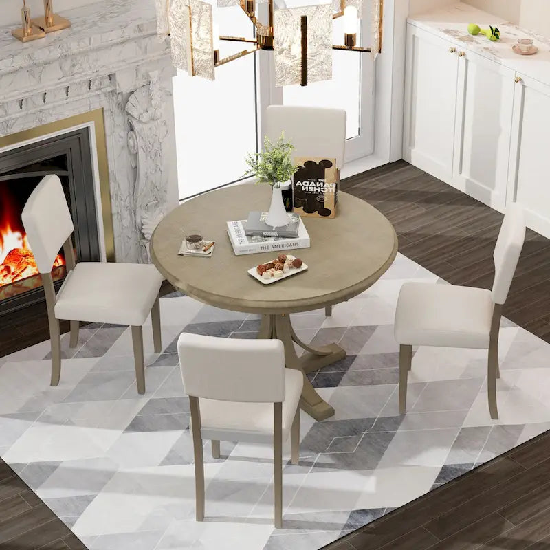 Set da tavolo da pranzo rotondo retrò da 5 pezzi, set da tavolo da pranzo da cucina in stile rustico con gambe del tavolo a cavalletto curve per sala da pranzo