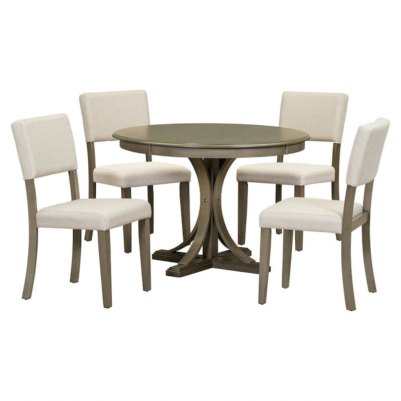 Set da tavolo da pranzo rotondo retrò da 5 pezzi, set da tavolo da pranzo da cucina in stile rustico con gambe del tavolo a cavalletto curve per sala da pranzo