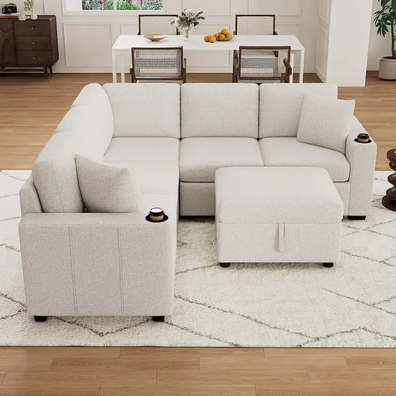 84.7 Divano componibile letto in ciniglia con contenitore e porte USB