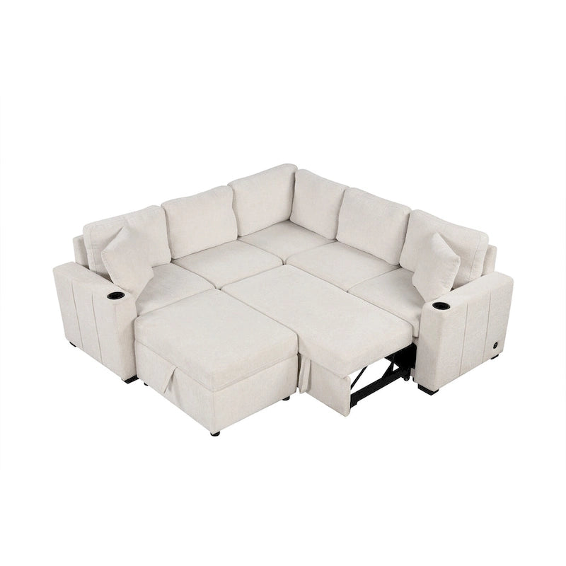 84.7 Divano componibile letto in ciniglia con contenitore e porte USB
