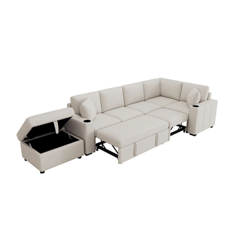 84.7 Divano componibile letto in ciniglia con contenitore e porte USB