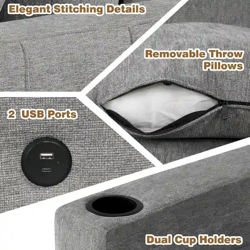 84.7 Divano componibile letto in ciniglia con contenitore e porte USB