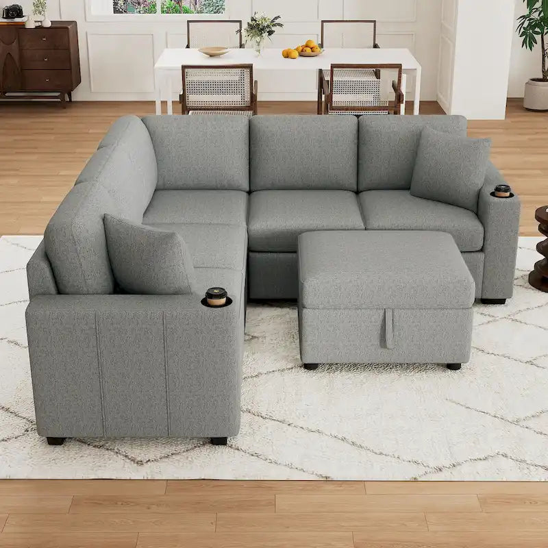 84.7 Divano componibile letto in ciniglia con contenitore e porte USB