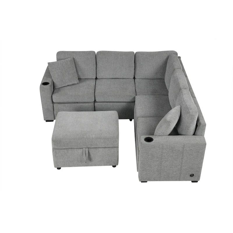 84.7 Divano componibile letto in ciniglia con contenitore e porte USB