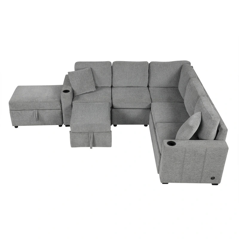 84.7 Divano componibile letto in ciniglia con contenitore e porte USB