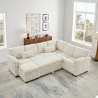 97 Chenille L-Shaped Sleeper Sectional Sofa with Storage Ottoman
