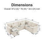 97 Chenille L-Shaped Sleeper Sectional Sofa with Storage Ottoman