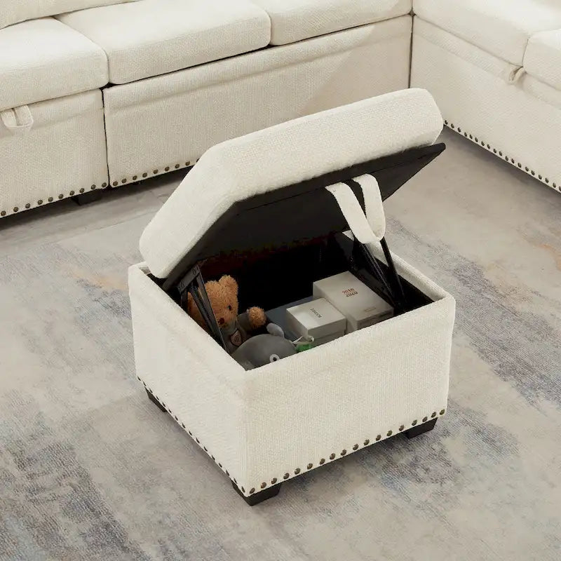 97 Chenille L-Shaped Sleeper Sectional Sofa with Storage Ottoman