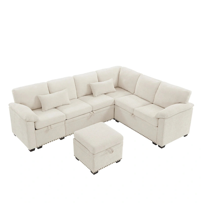 97 Chenille L-Shaped Sleeper Sectional Sofa with Storage Ottoman