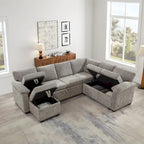 97 Chenille L-Shaped Sleeper Sectional Sofa with Storage Ottoman