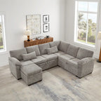 97 Chenille L-Shaped Sleeper Sectional Sofa with Storage Ottoman