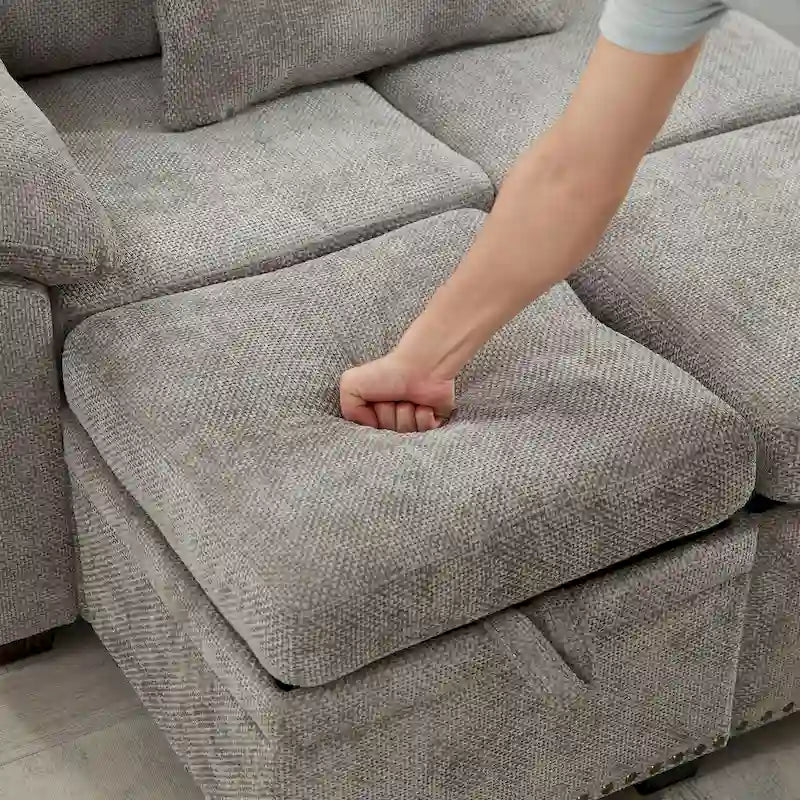 97 Chenille L-Shaped Sleeper Sectional Sofa with Storage Ottoman