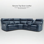 Genuine Leather Power Recliner Sectional Sofa with Console, Ajustable Headrest, USB&USB-C Port, 1 Power Armlesschair
