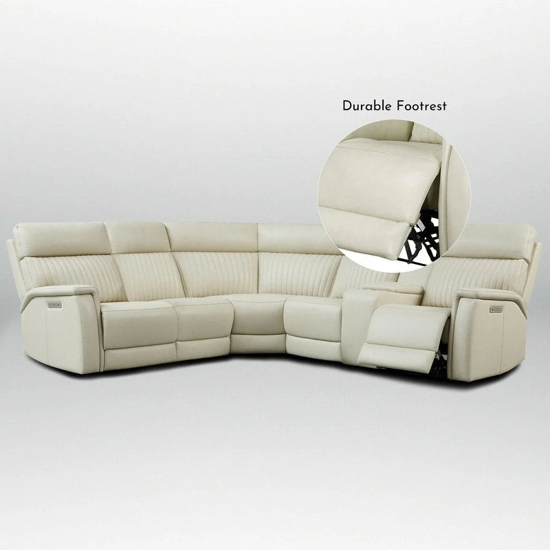 Genuine Leather Power Recliner Sectional Sofa with Console, Ajustable Headrest, USB&USB-C Port, 1 Power Armlesschair