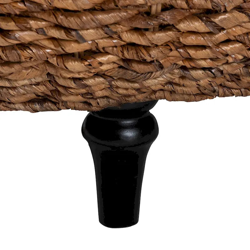 Tavolino da caffè in erba marina intrecciata a mano Riau con gambe in legno - Tavolino rotondo in vimini naturale per soggiorno o camera da letto