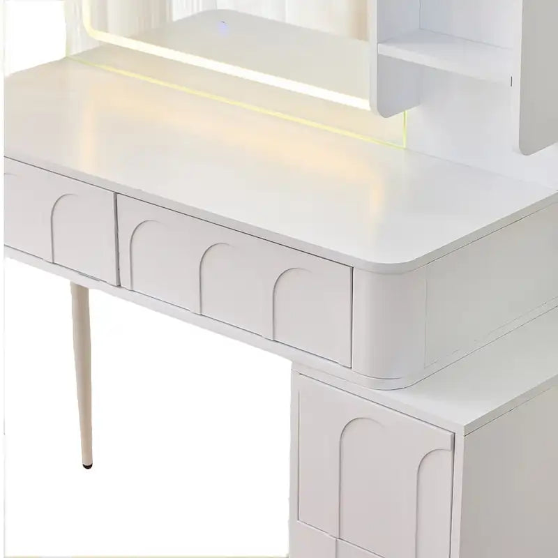 Moderna Toeletta da Trucco con Luci LED e Specchio, Set Tavolo da Trucco a 4 Cassetti con Sgabello, Luminosità Dimmerabile a 3 Colori